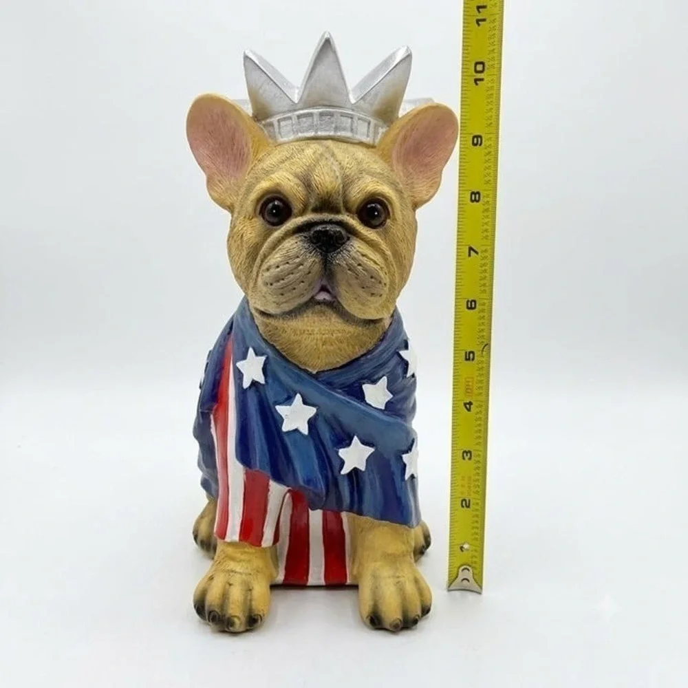 Patriotic French Bulldog Statue of Liberty Figurine Decor